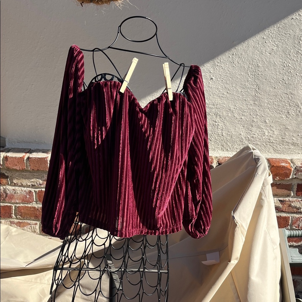 Forever 21 Burgundy Striped Off-Shoulder Blouse